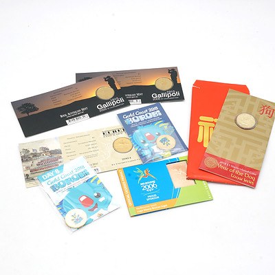 Group of Uncirculated Coins and Melbourne Logo Stamp Bronze Ingot