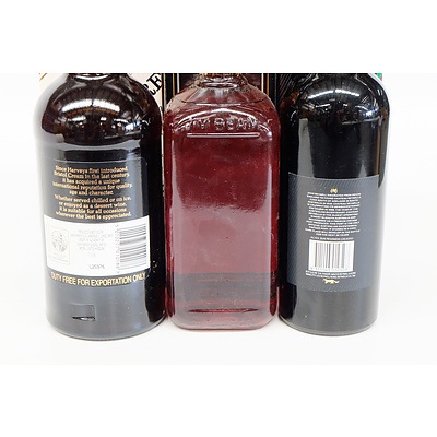 Chateau Reynella Official Australian 1988 Bicentenary Vintage Port, Jim Beam Black Label Aged 8 Years and Harveys Bristol Cream Cherry.