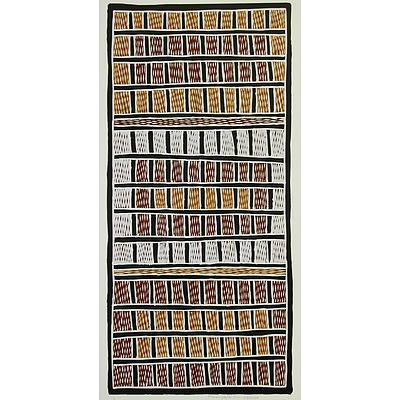 Silkscreen print titled "Djapu minytji", 2007, by artist Marrnyula Munungurr