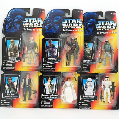 Seven Kenner 1995 Star Wars Figures, Including Boba Fett, Han Solo and More on Red Card, New Old Stock