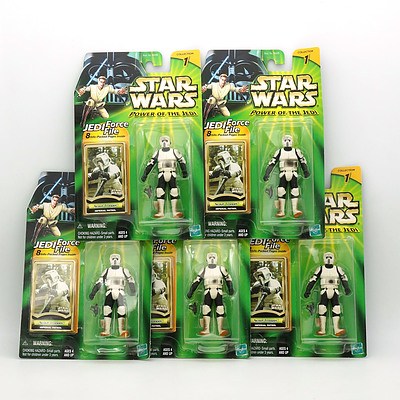 Five Hasbro 2000 Star Wars Power of the Jedi Collection One Scout Trooper, New Old Stock 