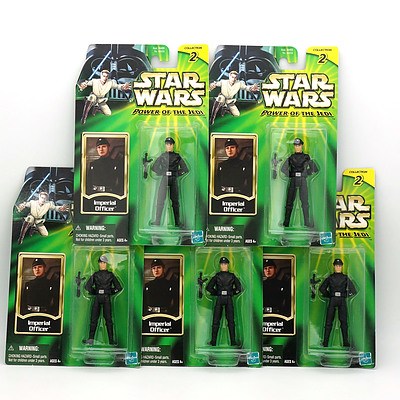 Five Hasbro 2001 Star Wars Power of the Jedi Imperial Officer, New Old Stock