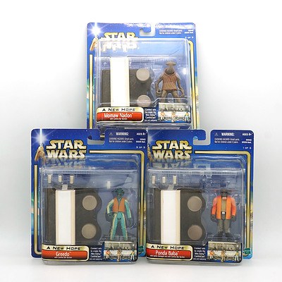  Hasbro 2002 Star Wars A New Hope Momaw Nadon, Ponda Bab and Greedo, New Old Stock