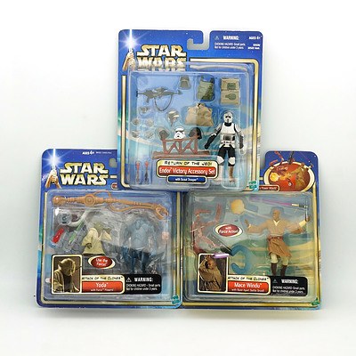  Hasbro 2002 Star Wars Enfor Victory Accessory Set, Mace Windu, Yoda with Force Powers, New Old Stock
