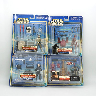 Hasbro 2002 Star Wars Figures, Including Death Star Accessory Set, Hoth Survival Accessory Set, Arena Conflict Accessory Set andC-3PO, New Old Stock