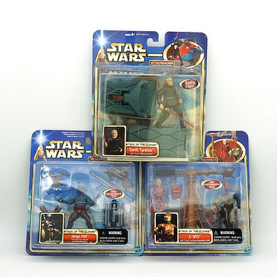 Hasbro 2002 Star Wars Figures, Including Darth Tyranus, Jango Fett andC-3PO, New Old Stock