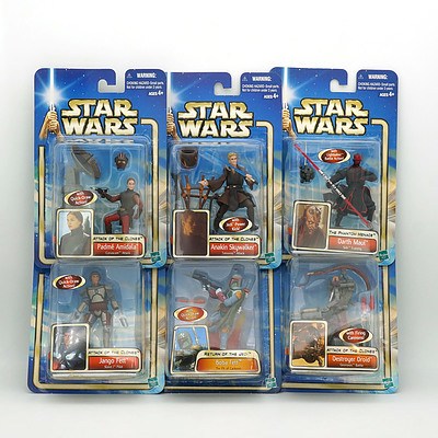 Six Hasbro 2002 Star Wars Collection One Figures, Including Boba Fett, Anakin Skywalker, Jango Fett and More, New Old Stock