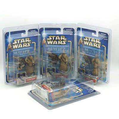 Four Hasbro 2002 Star Wars Attack of the Clones Collection Two Tusken Raider, New Old Stock