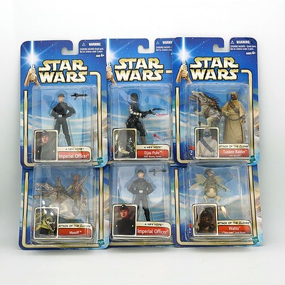 Six Hasbro 2002 Star Wars Collection Two Figures, Including Watto, Djas Puhr, Imperial Officer and More, New Old Stock