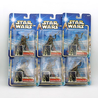 Six Hasbro 2002 Star Wars Attack of the Clones Collection Two Geonsian Warrior, New Old Stock