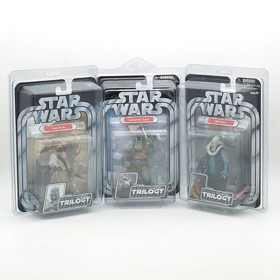 Three Hasbro 2004 Star Wars The Original Trilogy Collection Figures, Including Bib Fortuna, Gamorrean Guard, and Tusken Raider, New Old Stock