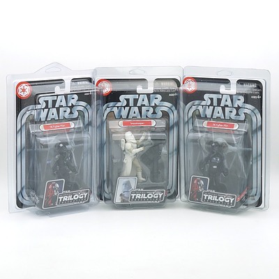 Three Hasbro 2004 Star Wars The Original Trilogy Collection Figures, Including Snowtrooper and Tie Fighter Pilot New Old Stock