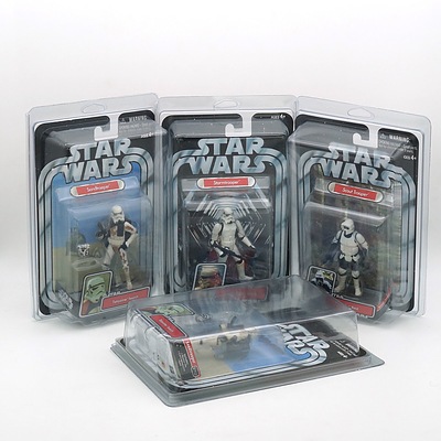 Four Hasbro 2004 Star Wars Figures, Stormtrooper, Sandtrooper and Scout Trooper, New Old Stock