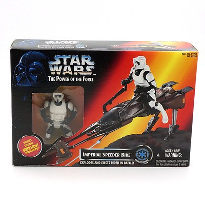 Kenner 1995 Star Wars The Power of the Force Galactic Empire Imperial Speeder Bike With Biker Scout Stormtrooper, New Old Stock