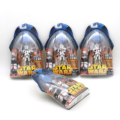 Four Hasbro 2005 Star Wars Revenge of the Sith Battle Clone Commander, Including Green Variation, New Old Stock
