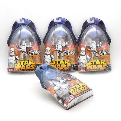 Four Hasbro 2005 Star Wars Revenge of the Sith Clone Trooper, Including 6 and 41, New Old Stock