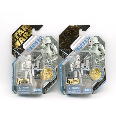 Two Hasbro 2006 Star Wars Concept Stormtrooper with Exclusive Collector Coin, Ultimate Galactic Hunt 2007, New Old Stock
