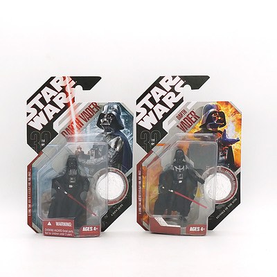 Two Hasbro 2007 Star Wars Darth Vader 1 and 16 with Exclusive Collector Coin, New Old Stock