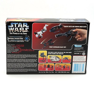 Kenner 1995 Star Wars The Power of the Force Galactic Empire Imperial Speeder Bike With Biker Scout Stormtrooper, New Old Stock
