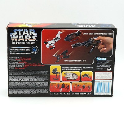 Kenner 1995 Star Wars The Power of the Force Galactic Empire Imperial Speeder Bike With Biker Scout Stormtrooper, New Old Stock