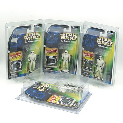 Four Kenner 1997 Star Wars The Power of the Force Stormtrooper with Freese Frame Action Slide, New Old Stock