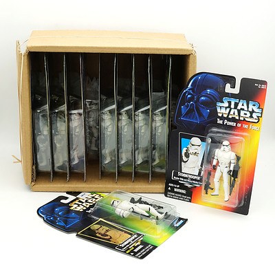 Box of Eighteen Kenner Orange and Green Carded Stormtrooper and Sandtrooper, New Old Stock