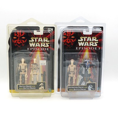 1999 Hasbro Star Wars Episode I Battle Droid with Bonus Battle Droid and Destroyer Droid with Bonus Battle Droid, New Old Stock