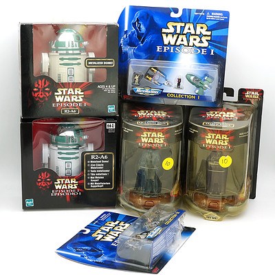 1999 Hasbro and Micro Machines Star Wars Toys, Including Two Episode I R2-A6, Light Up Qui Gon Jinn and Darth Maul 