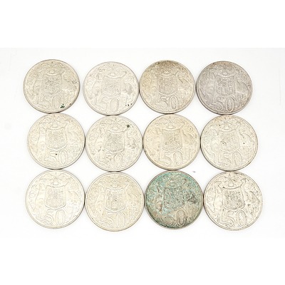 Twelve Australian 1966 Silver Fifty Cent Coins