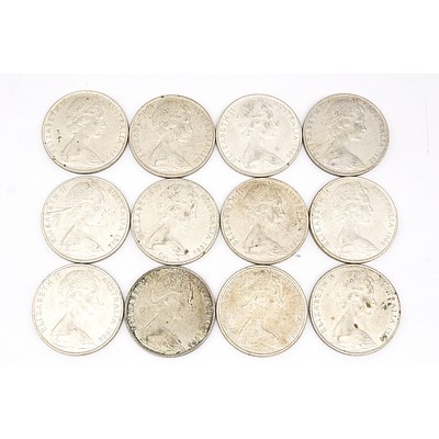 Twelve Australian 1966 Silver Fifty Cent Coins