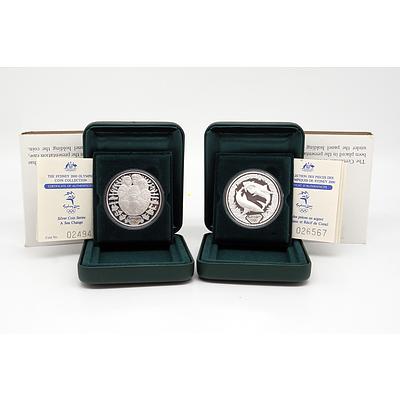 Two $5 Sydney 2000 Olympic .999 Silver Proof Coins, Including Seachange and Sharks