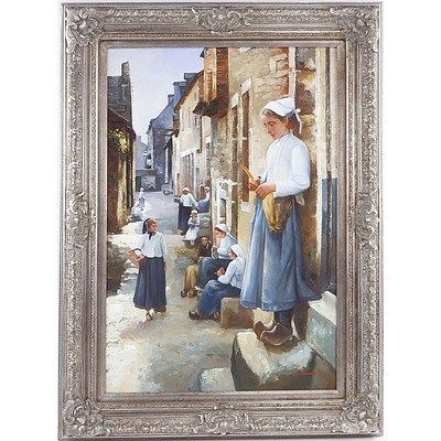 Decorative Oil Painting on Canvas Signed A. Claudie, Dutch Scene