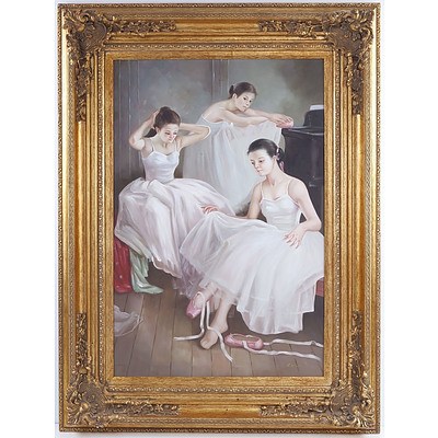 Decorative Oil Painting on Canvas Signed A. Claudie, Ballet Scene