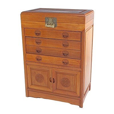 Chinese Rosewood Cutlery Canteen with Nickel Bronze Flatware