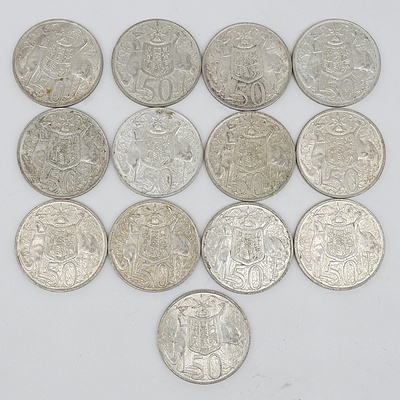 Thirteen Australian 1966 Silver Fifty Cent Coins
