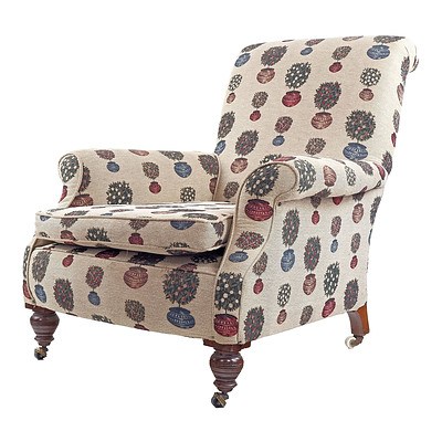 Edwardian Armchair Reupholstered with Potted Plant Motif Fabric