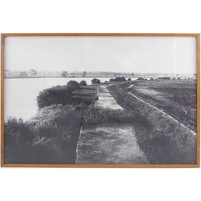 Framed Black and White Lake Scene Print