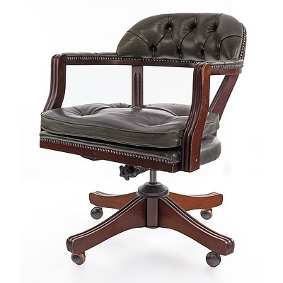 Dark Green Leather Upholstered Captain's Chair