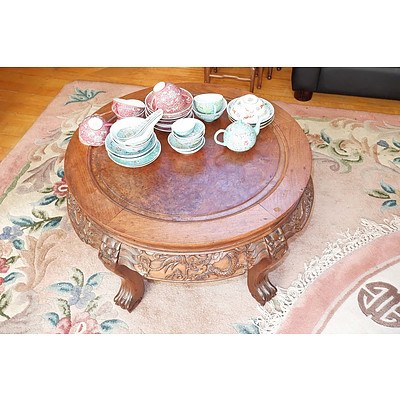 Chinese Hongmu Rosewood and Burlwood Top Low Table Carved With Dragons