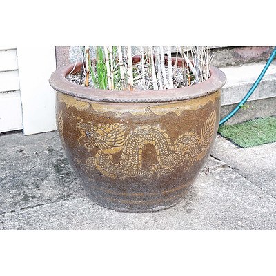 One Chinese Stoneware Dragon Garden Pot