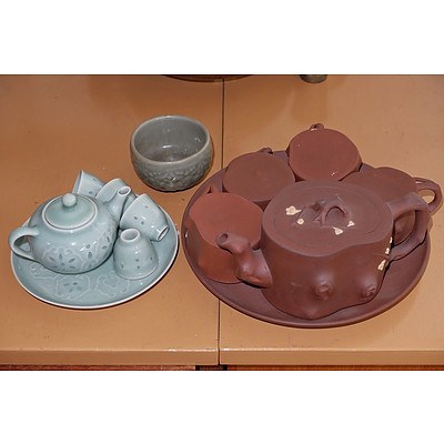 Chinese Yixing Pottery Tea Set and Celadon Wares