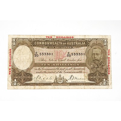 1934 Riddle / Sheehan 10 Shilling Note with Over Printed Border, C30533301