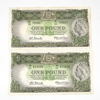 Two 1961 Coombs / Wilson One Pound Notes, HH27673250 and HI15758007
