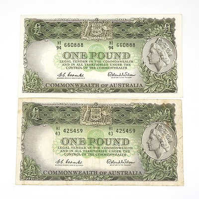Two 1961 Coombs / Wilson One Pound Notes, HI4342459 and HI94660888