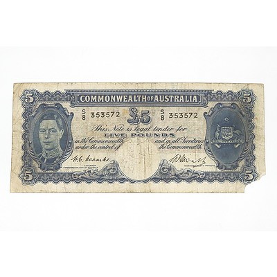1949 Coombs / Watt Five Pound Note, S8353572