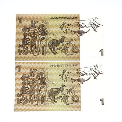 Two Australian One Dollar Notes, Phillips / Wheeler BPQ286984 and Knight / Wheeler CJY501136