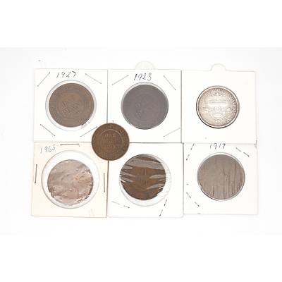 1916, 1917, 1923, 1927 and 1963 Australian Penny, 1916 Australian Half Penny and 1927 Parliament House Florin