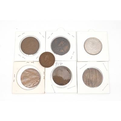 1916, 1917, 1923, 1927 and 1963 Australian Penny, 1916 Australian Half Penny and 1927 Parliament House Florin