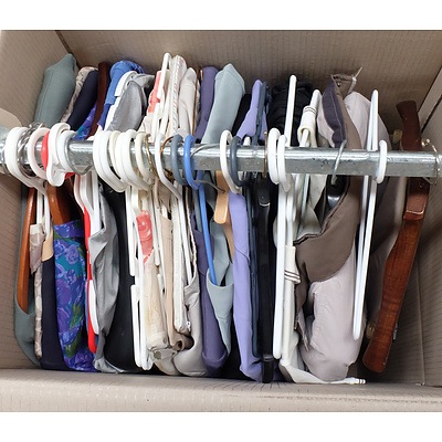 20 Large Boxes of Assorted Clothes, Ties, Suits, Linen, Doonas, Towels, Teatowels, Doilies, Shoes, Pillows, Bags and More