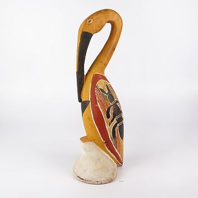 Elcho Islands Carved Wood and Ochre Bird by Buruggurr Dhuwa, Nyiwula Dhuwa Tribe
